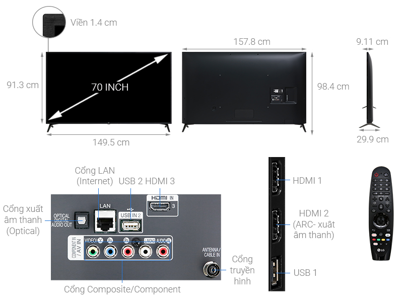 Smart Tivi LG 4K 70 inch 70UM7300PTA chi tiết