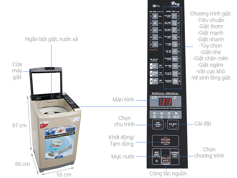 Máy giặt Aqua Inverter 9 kg AQW-D900BT N