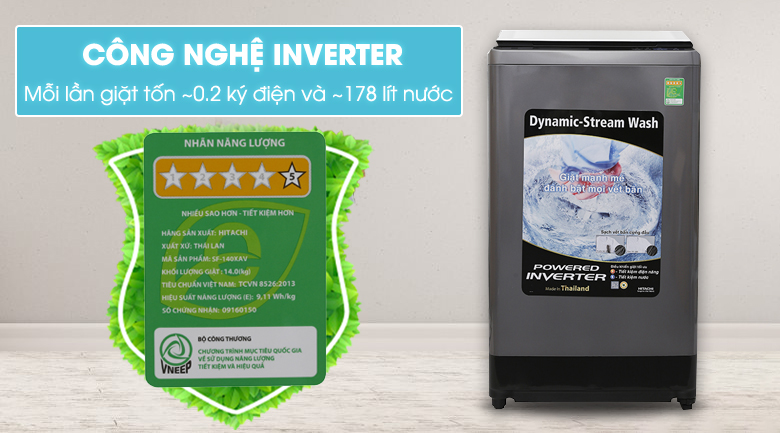 Máy giặt Hitachi inverter 14 kg SF-140XAV 220-VT (SL)