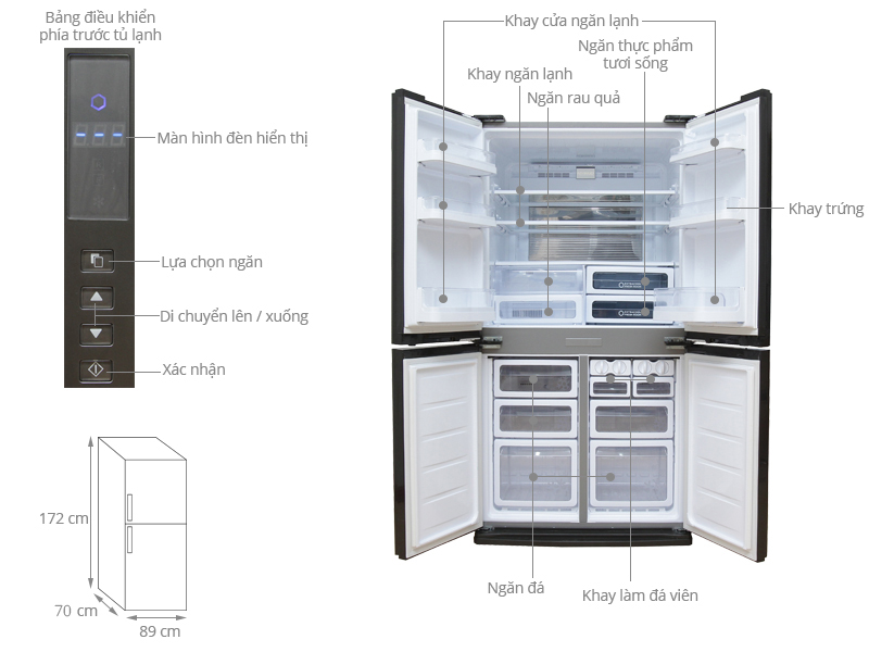 Tủ lạnh Sharp SJ-FX600V-SL 4 cánh cửa Inverter 590 lít