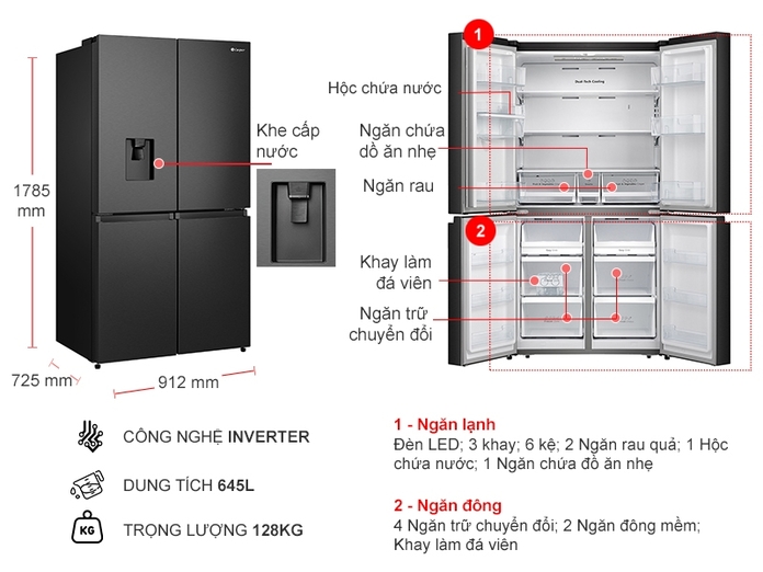 Tủ lạnh Casper Inverter 645L 4 cửa RM-680VBW