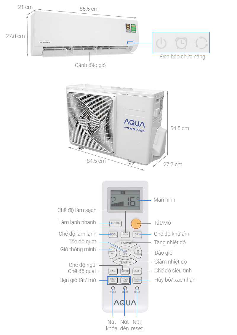 Máy lạnh Aqua Inverter 1.5HP AQA-KCRV12WNZ