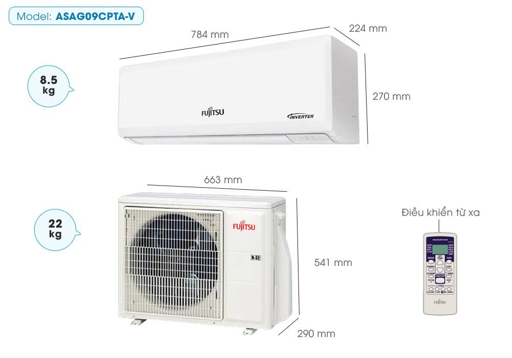 Máy lạnh Fujitsu ASAG09CPTA-V / AOAG09CPTA-V (1Hp) Inverter