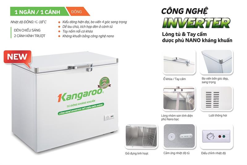 Tủ đông Kangaroo KG399NC1 286 Lít - Kháng khuẩn