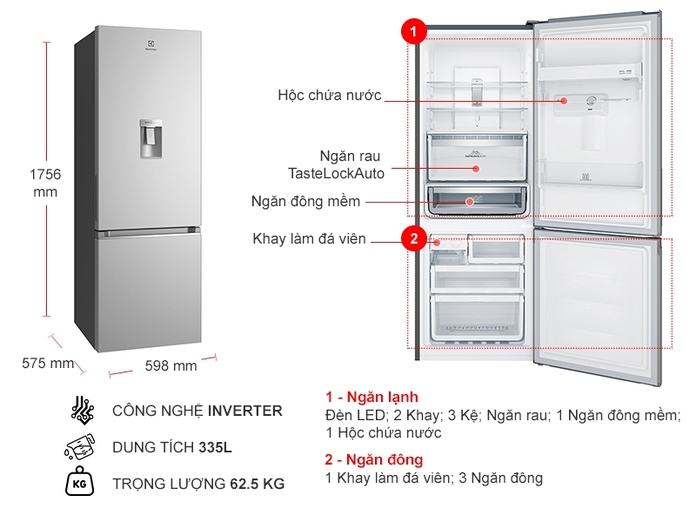 Tủ lạnh Electrolux ETB2300MG - 230L - Inverter | Lucasa.vn