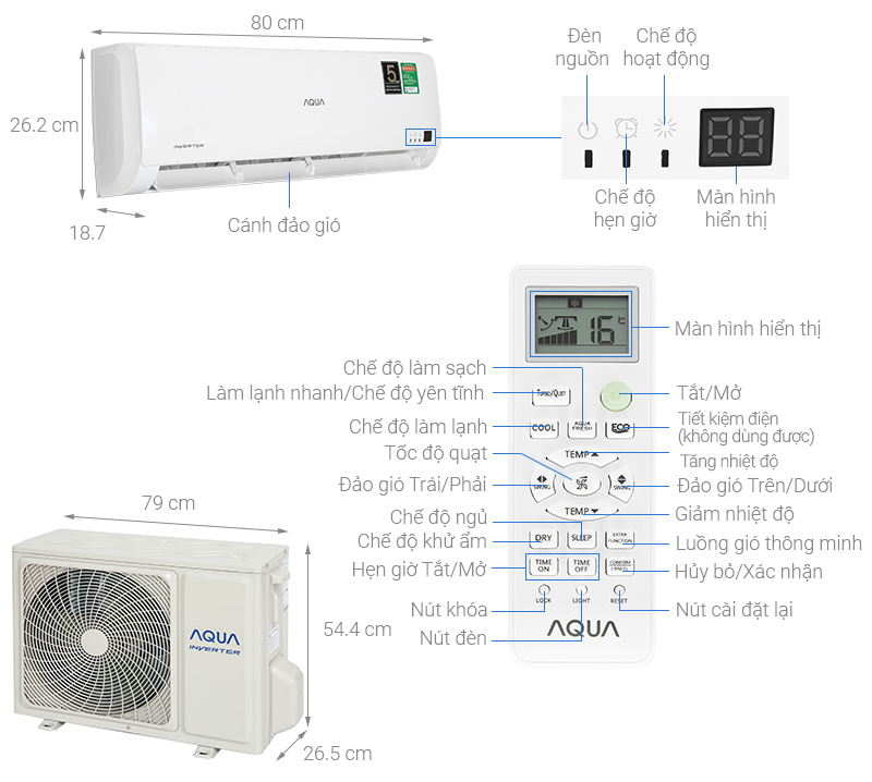 Máy lạnh Aqua Inverter 1.5 HP AQA-KCRV13TR 